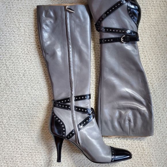 Sergio Rossi, Leather Knee high Boots, Grey - Picture 11 of 13